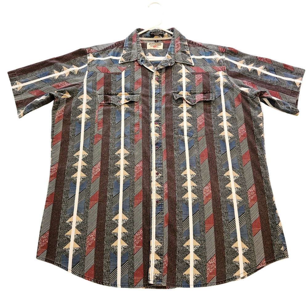 Youngbloods Authentic Western Mens XL Southwestern Pearl Snap Shirt Short Sleeve